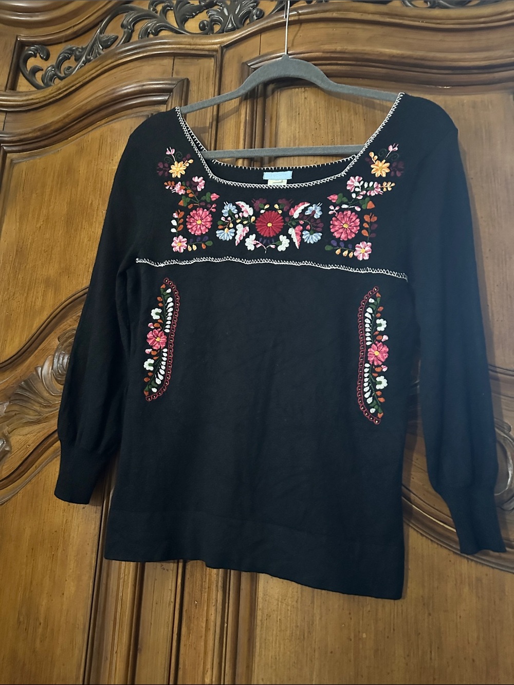 Vintage Y2K Urchin Mark Eisen Floral Embroidered Cashmere Silk Blend Sweater Top